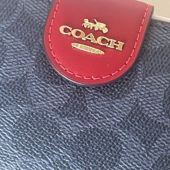 Coach Medium Corner Zip Wallet CW786 Denim Red Signature Canvas ID Compact - Picture 7 of 8
